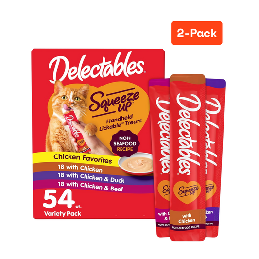 2Pack Hartz Delectables Squeeze Up Lickable Cat Treats,Flavor Variety Pack,0.5oz