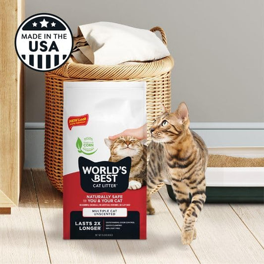 WORLD'S BEST CAT LITTER Multiple Cat Unscented - Natural Ingredients, 32-Pounds