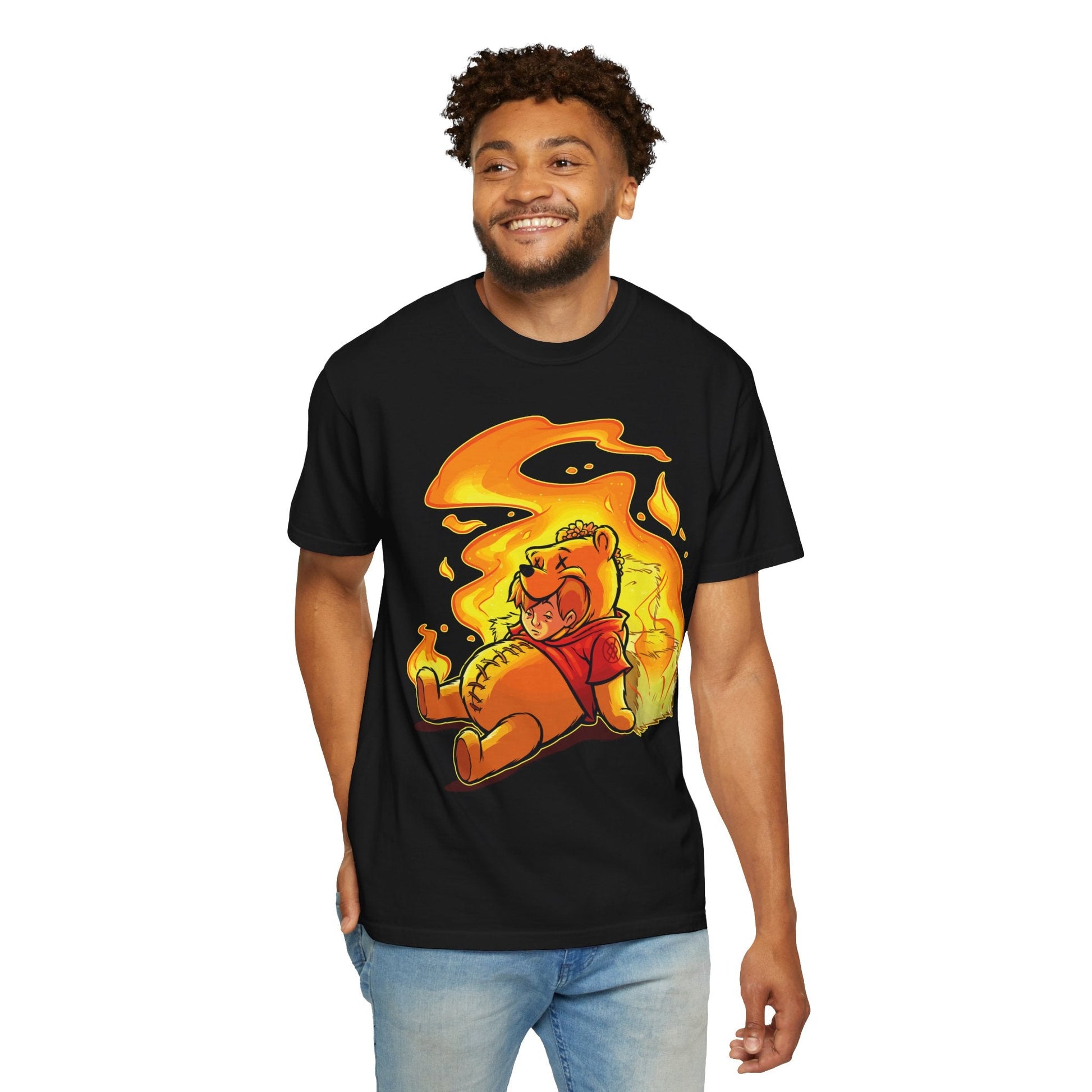 Burned Out Bear T-Shirt – Cute Chaos Meets Firestarter Vibes Printify