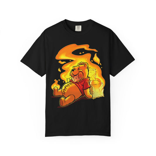 Burned Out Bear T-Shirt – Cute Chaos Meets Firestarter Vibes Printify