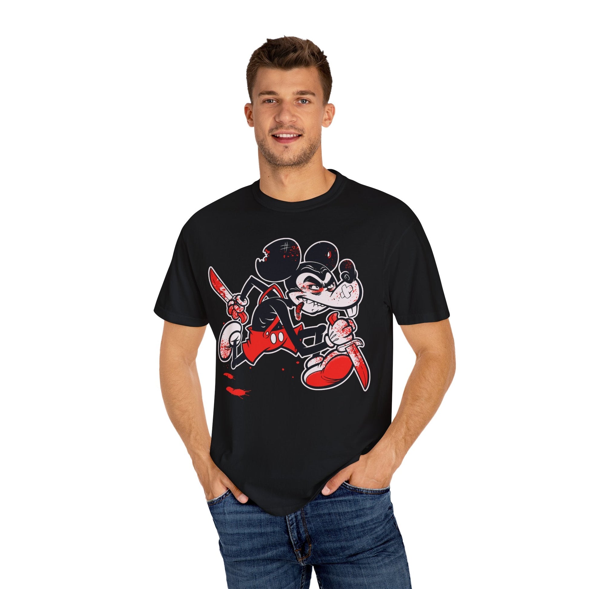 Psycho Mouse Street Tee – Killer Cartoon Chaos Printify