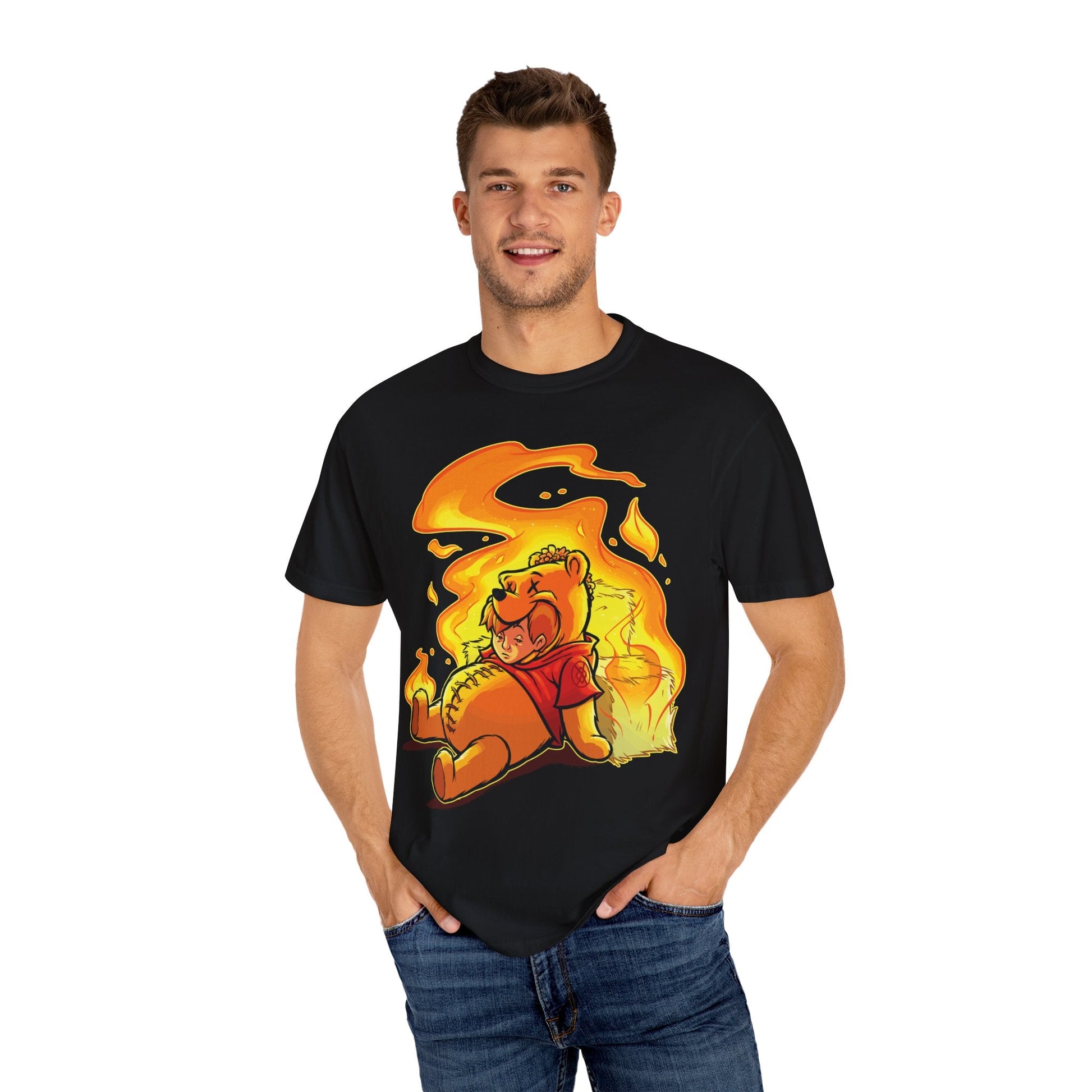 Burned Out Bear T-Shirt – Cute Chaos Meets Firestarter Vibes Printify