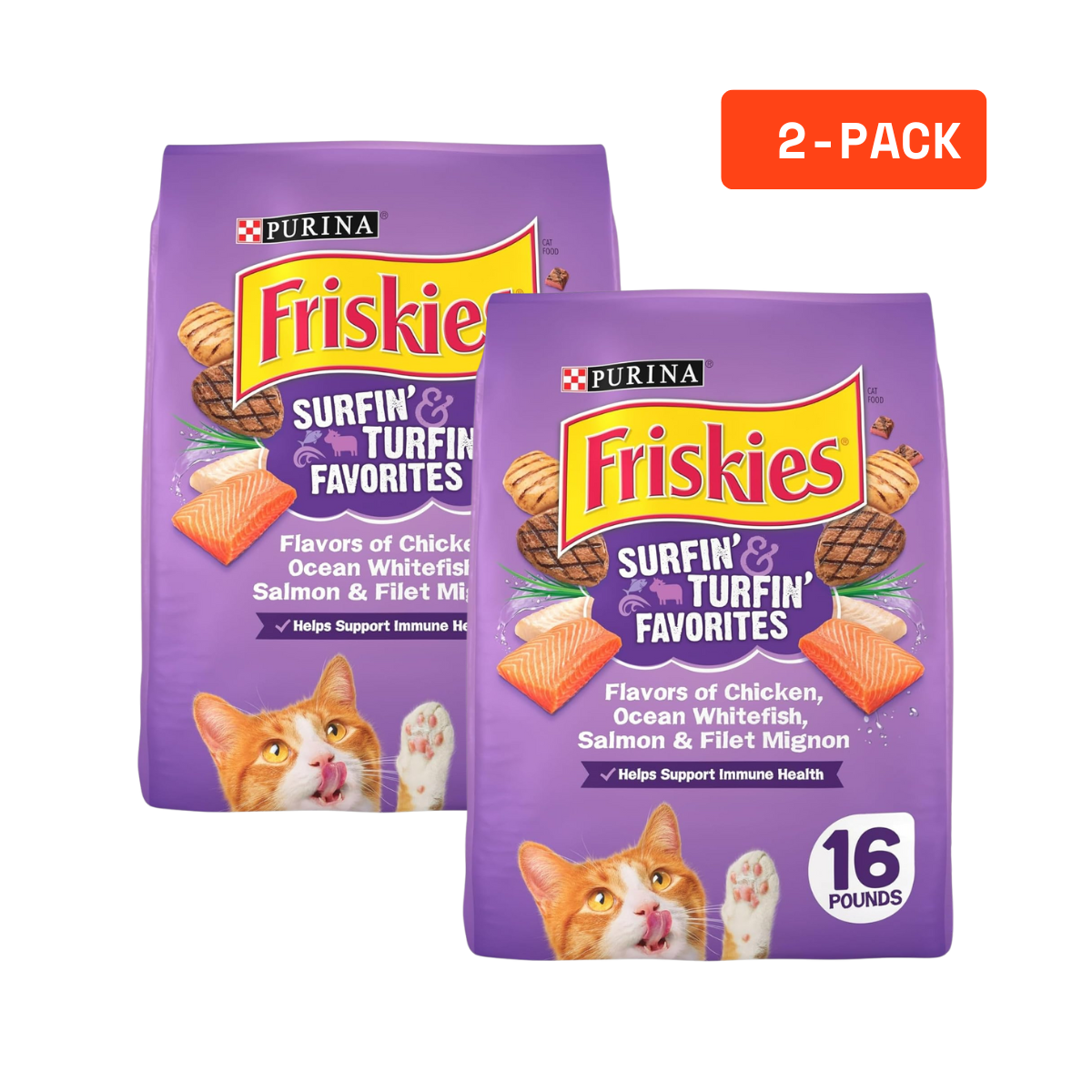 2Pack Purina Friskies Dry Cat Food for Adult Cats & Kittens, 16lb