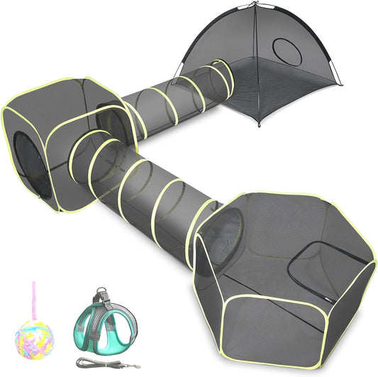 Outdoor Cat Enclosures for Indoor Cats- 5 in 1 Outdoor Cat Tent with Tunnel- Cat Houses for Outdoor Cats- Outdoor Cat Enclosures- Portable Pet Playpen for Cats Puppy and Small Animals Black