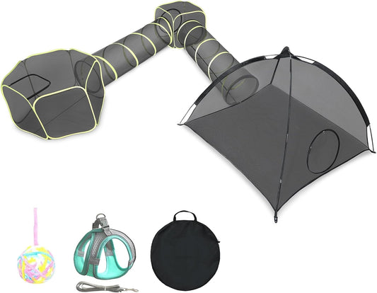 Outdoor Cat Enclosures for Indoor Cats- 5 in 1 Outdoor Cat Tent with Tunnel- Cat Houses for Outdoor Cats- Outdoor Cat Enclosures- Portable Pet Playpen for Cats Puppy and Small Animals Black