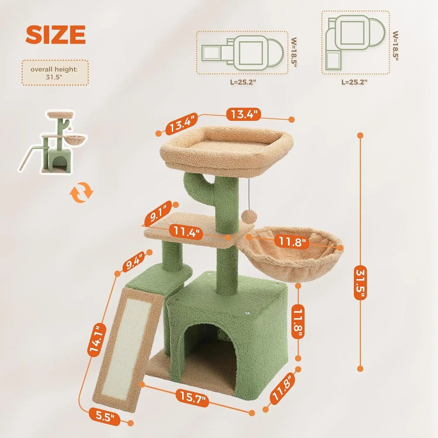 Cactus Cat Tree for Indoor Cats, 32'' Small Cat Tower Cat Condo with Sisal Scrat