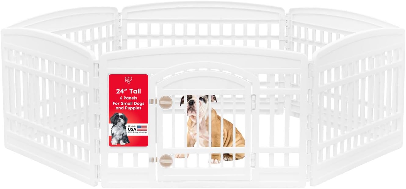 IRIS USA 24" 4-Panel Dog Playpen with Door, 35 X 35 X 24, Puppy Playpen, Dog Play Pen Indoors, Pet Fence, Puppies/Small Dogs, White
