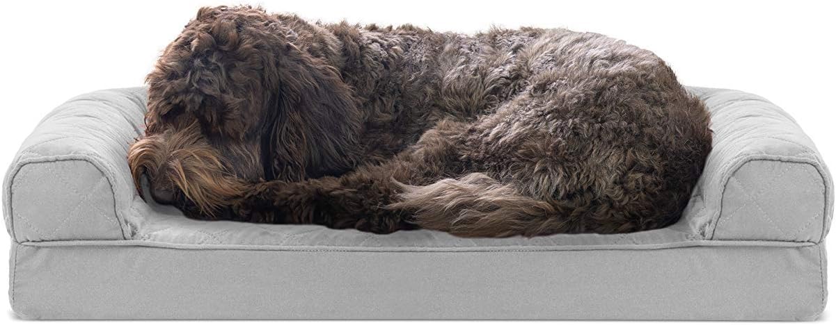 Furhaven XL Orthopedic Dog Bed Luxe Faux Fur & Performance Linen Sofa-Style W/ R