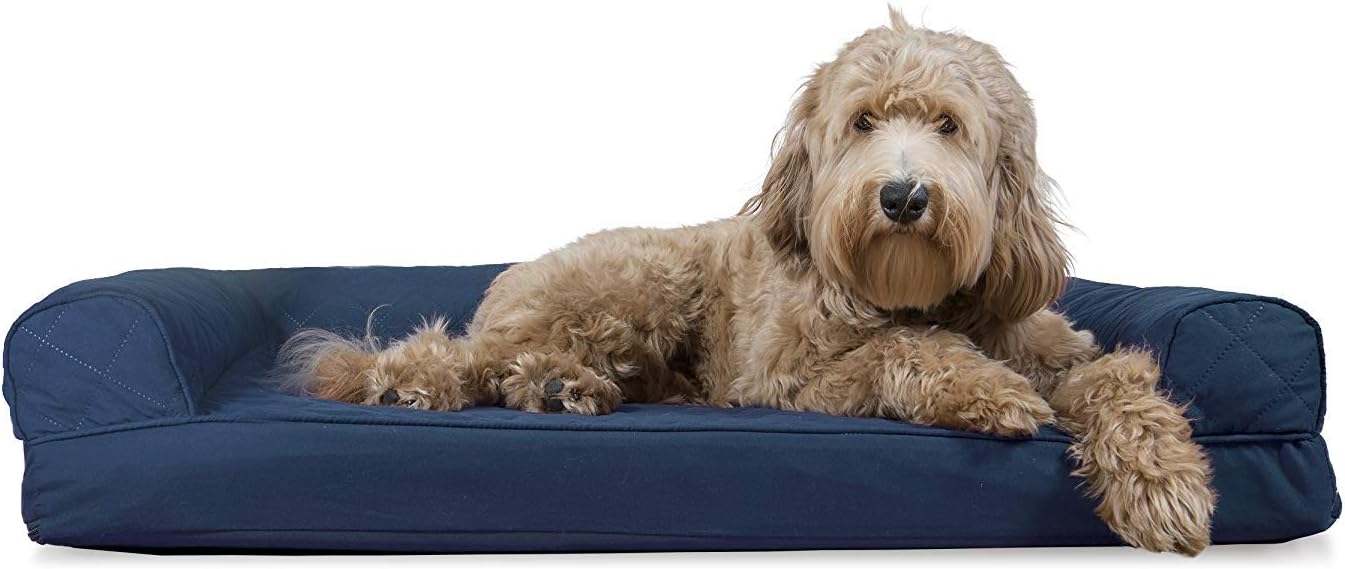 Furhaven XL Orthopedic Dog Bed Luxe Faux Fur & Performance Linen Sofa-Style W/ R