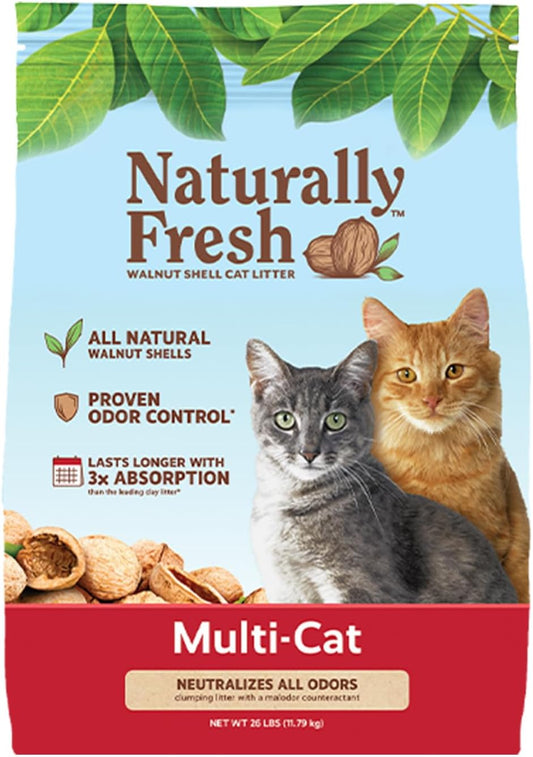 2 Bags Naturally Fresh Walnut-Based Quick Clumping Multi-Cat Litter 26 lb. Bag