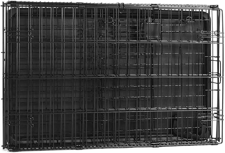 Durable, Foldable, Collapsible, Portable Metal Wire Dog Crate with Tray, Single Door with Divider Panel, Easy to Assemble & Clean, 36 X 23 X 25 In, Black