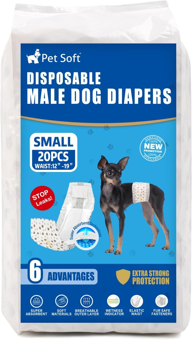 20Pcs Dog Diapers Male - Disposable Male Dog Wraps Wetness Indicator, Small