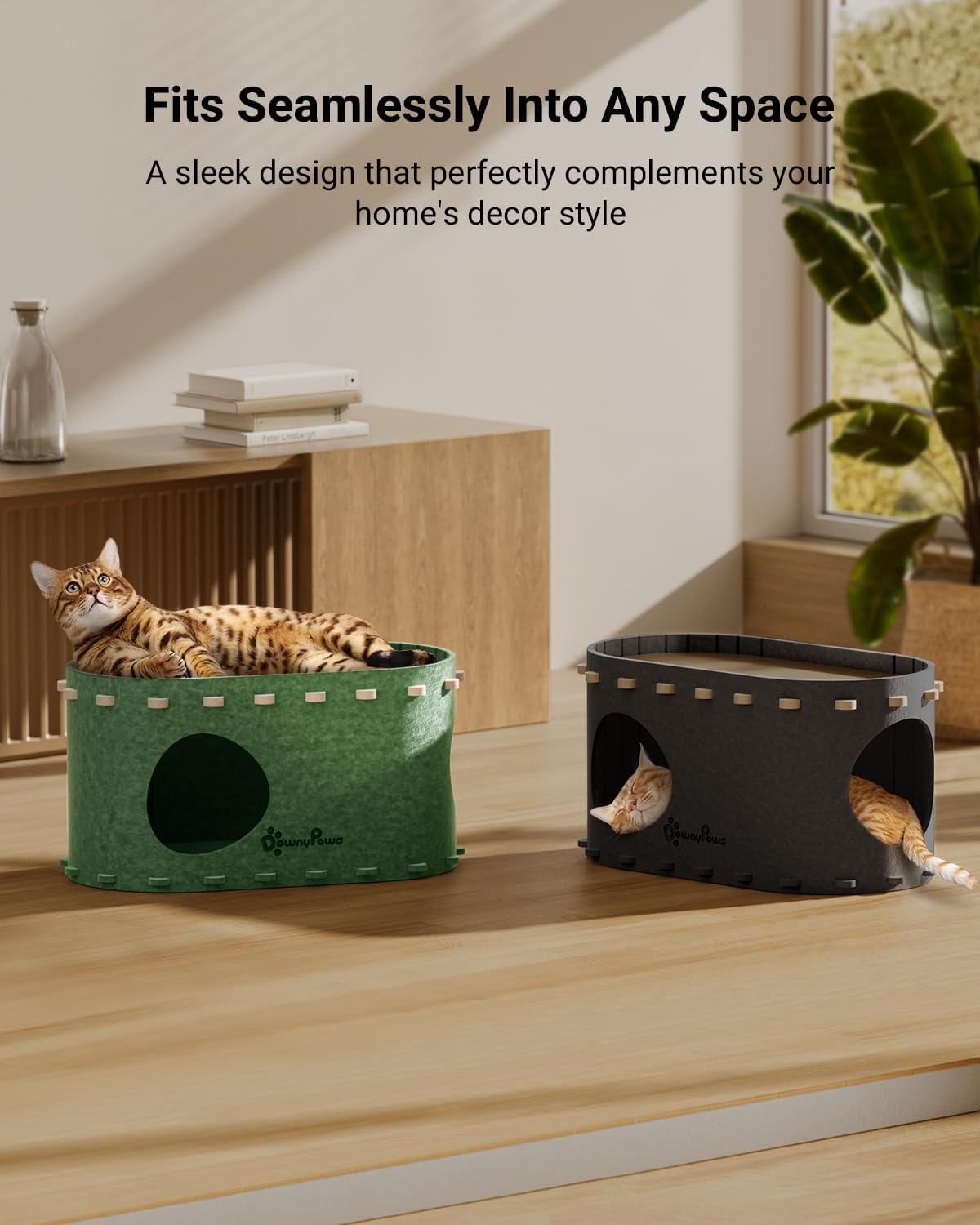 Cat House for Indoor Cats, Cat Bed Cave for Multiple & Large Cats up to 22 Lbs, Scratch Resistant Peekaboo Cat Caves, Foldable Tunnel Enclosed Bed, Peekapurr, Forest