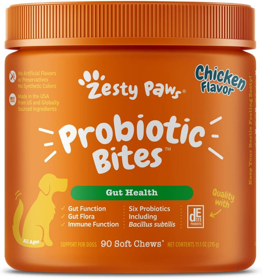 Zesty Paws 90 Probiotics for Dogs Digestive Enzymes for Gut Flora Pumpkin