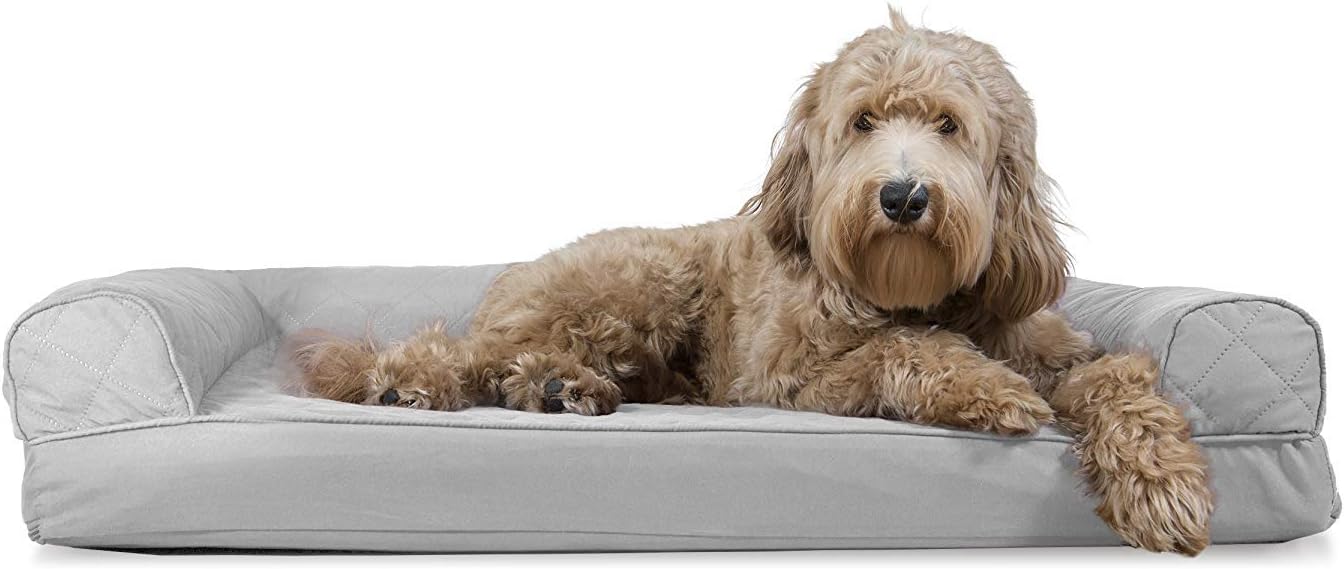 Furhaven XL Orthopedic Dog Bed Luxe Faux Fur & Performance Linen Sofa-Style W/ R