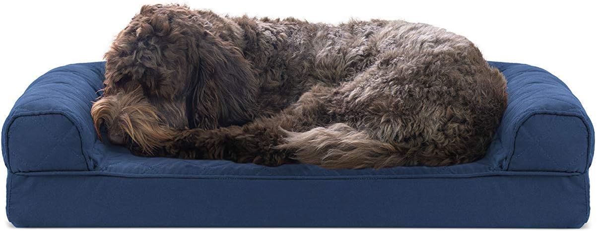 Furhaven XL Orthopedic Dog Bed Luxe Faux Fur & Performance Linen Sofa-Style W/ R
