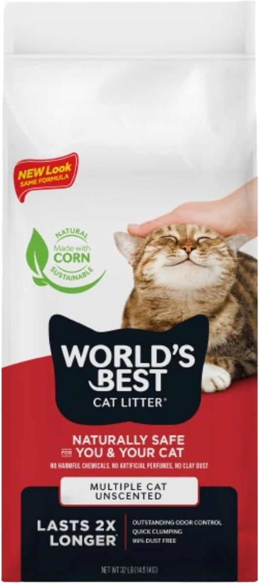 WORLD'S BEST CAT LITTER Multiple Cat Unscented - Natural Ingredients, 32-Pounds