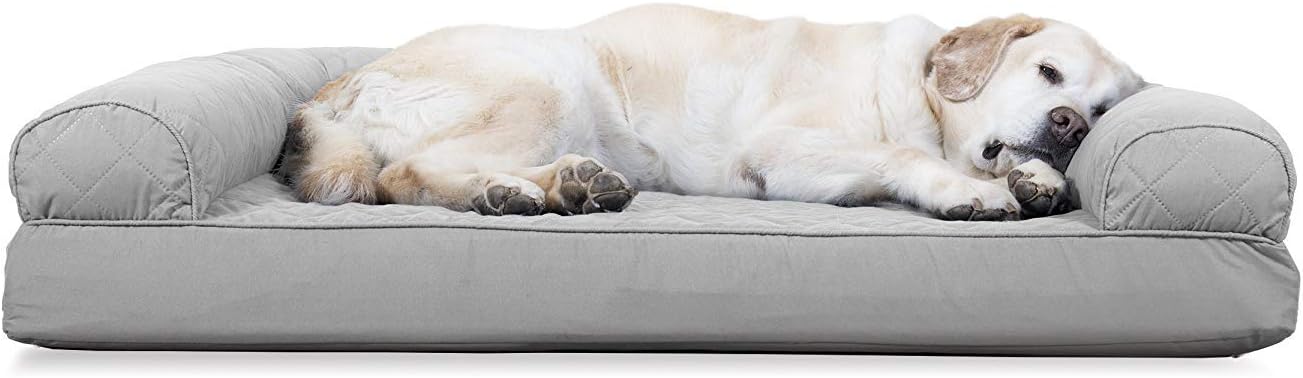 Furhaven XL Orthopedic Dog Bed Luxe Faux Fur & Performance Linen Sofa-Style W/ R