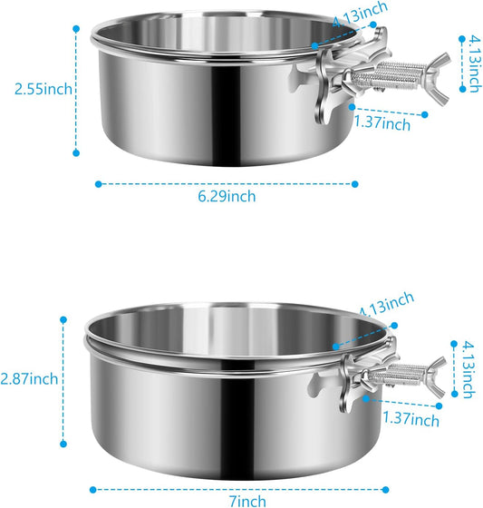 2 Pcs Large Dog Food Water Bowl for Cage with Upgraded Clamp Holder Pet Kennel