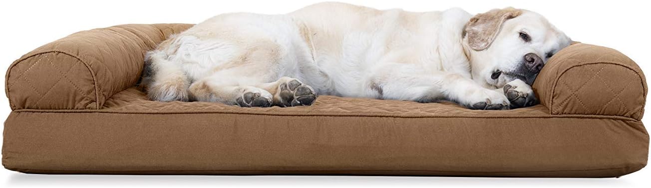 Furhaven XL Orthopedic Dog Bed Luxe Faux Fur & Performance Linen Sofa-Style W/ R