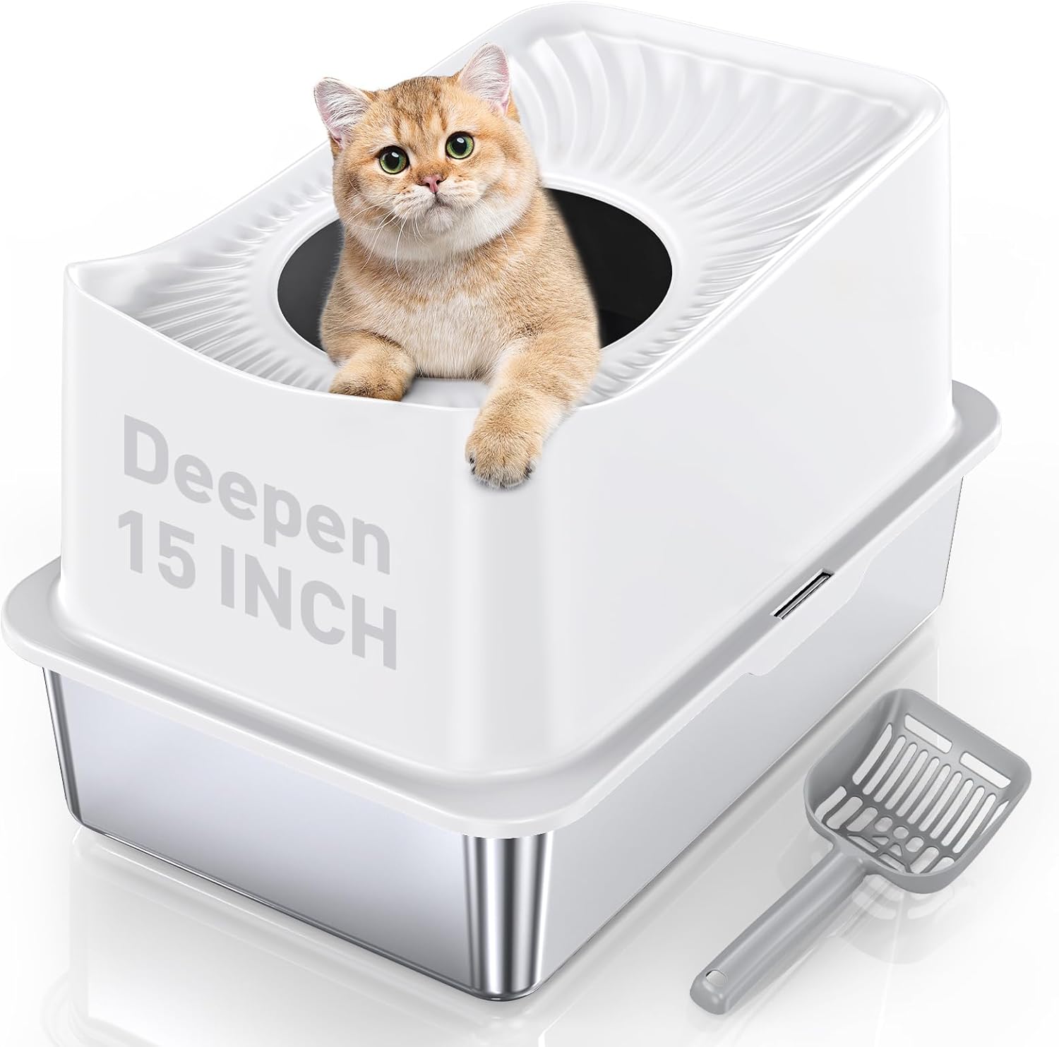 XL Enclosed Stainless Steel Cat Litter Box High Sided with Lid for Big Cats