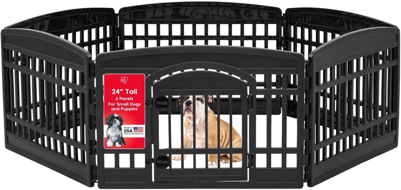 IRIS USA 24" 4-Panel Dog Playpen with Door, 35 X 35 X 24, Puppy Playpen, Dog Play Pen Indoors, Pet Fence, Puppies/Small Dogs, White