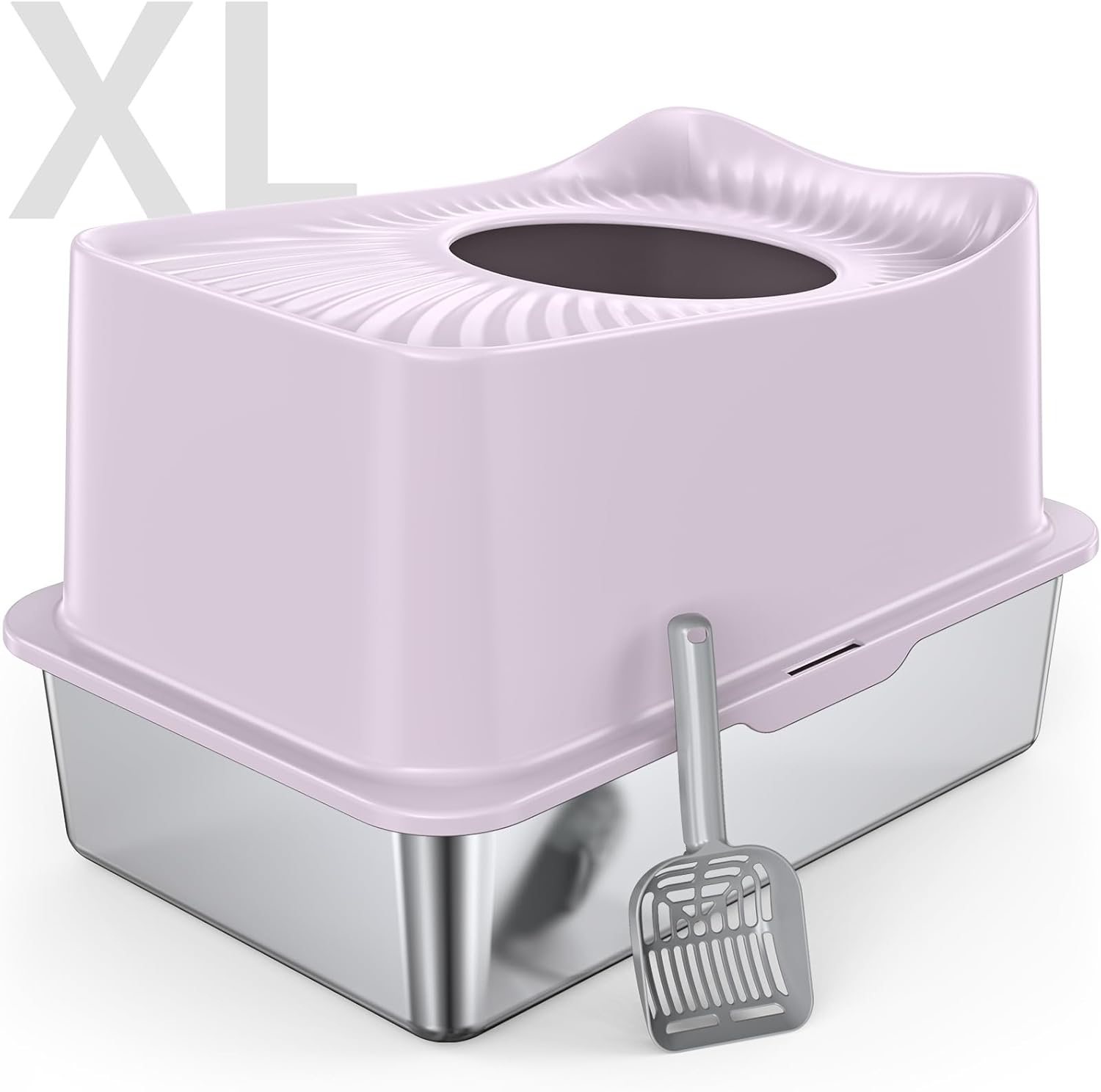 XL Enclosed Stainless Steel Cat Litter Box High Sided with Lid for Big Cats