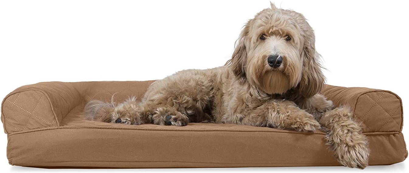 Furhaven XL Orthopedic Dog Bed Luxe Faux Fur & Performance Linen Sofa-Style W/ R