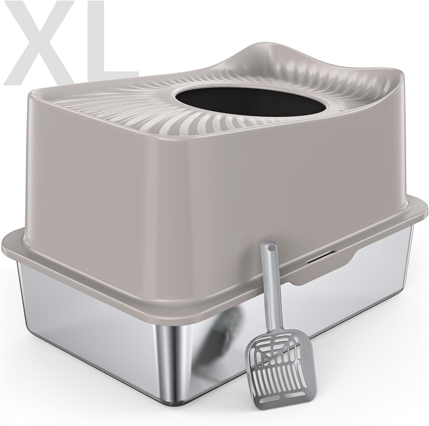 XL Enclosed Stainless Steel Cat Litter Box High Sided with Lid for Big Cats