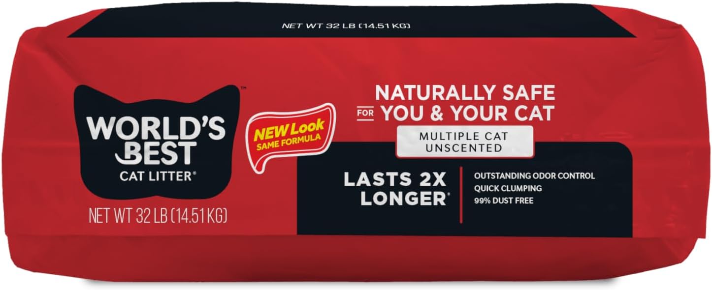 WORLD'S BEST CAT LITTER Multiple Cat Unscented - Natural Ingredients, 32-Pounds