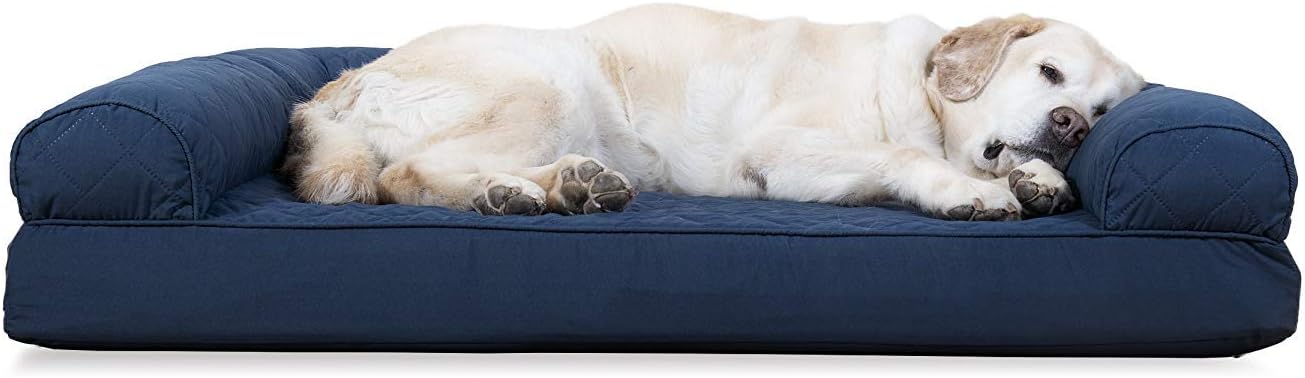 Furhaven XL Orthopedic Dog Bed Luxe Faux Fur & Performance Linen Sofa-Style W/ R