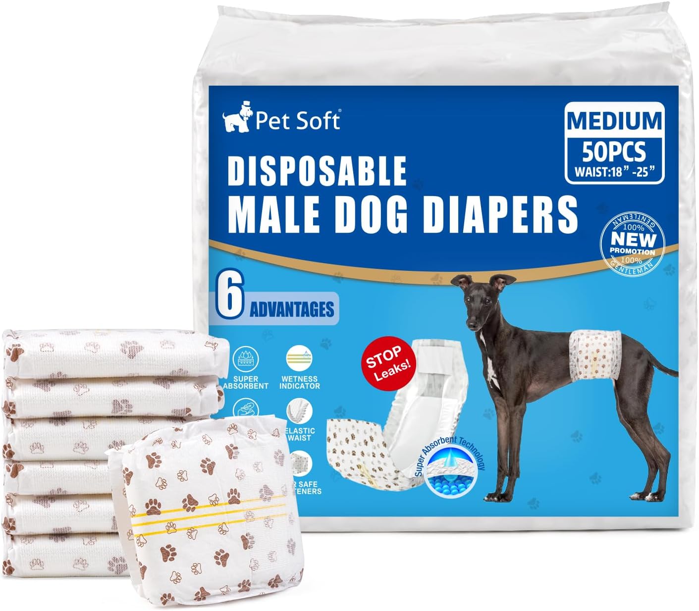 20Pcs Dog Diapers Male - Disposable Male Dog Wraps Wetness Indicator, Small