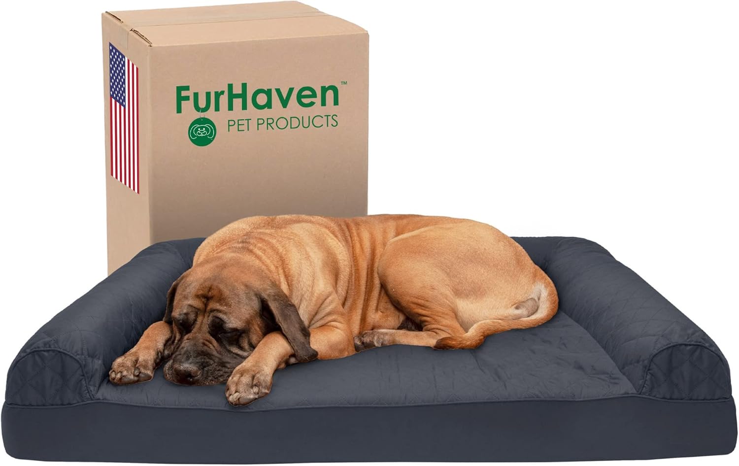 Furhaven XL Orthopedic Dog Bed Luxe Faux Fur & Performance Linen Sofa-Style W/ R