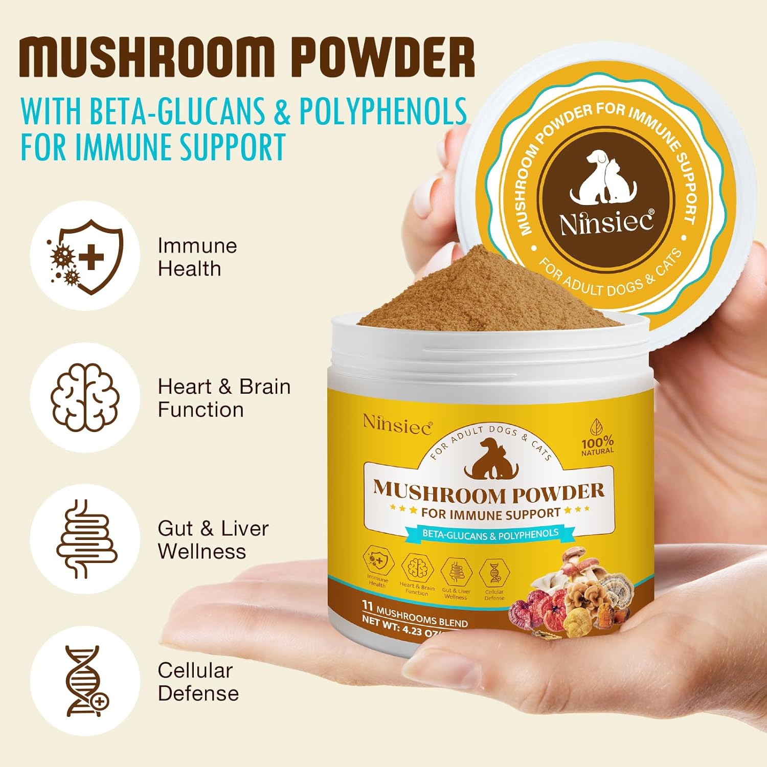 Mushroom Supplement Powder for Dogs & Cats, Turkey Tail Mushroom for Pets