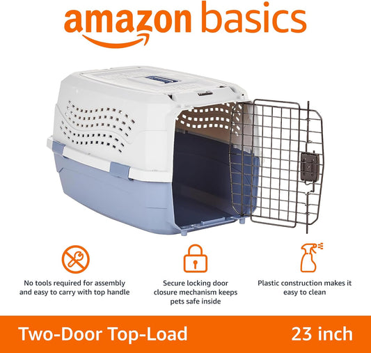 Pet, Cat, Dog Travel Carrier, 23" 2-Door Top-Load Hard-Sided Portable Dog Kennel