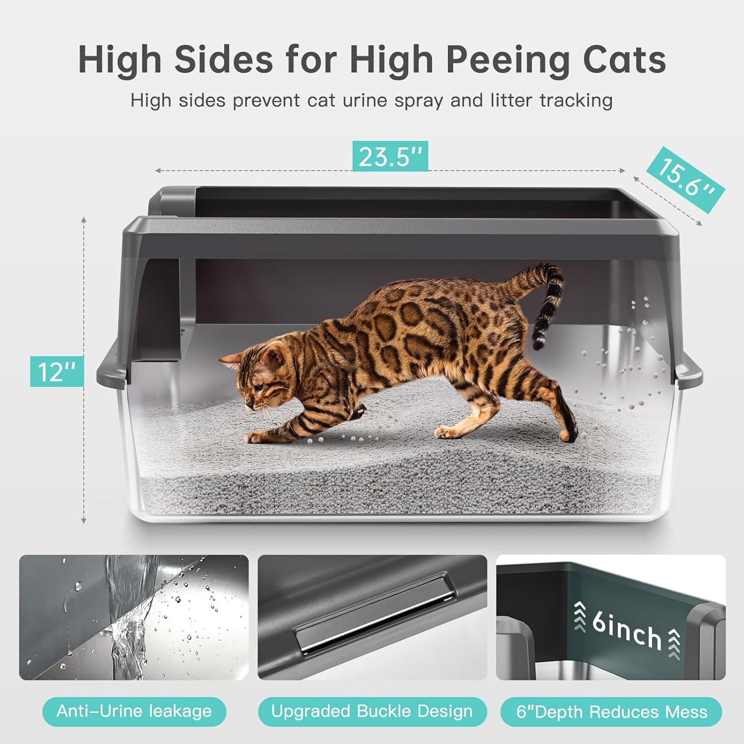 XL Enclosed Stainless Steel Cat Litter Box High Sided with Lid for Big Cats
