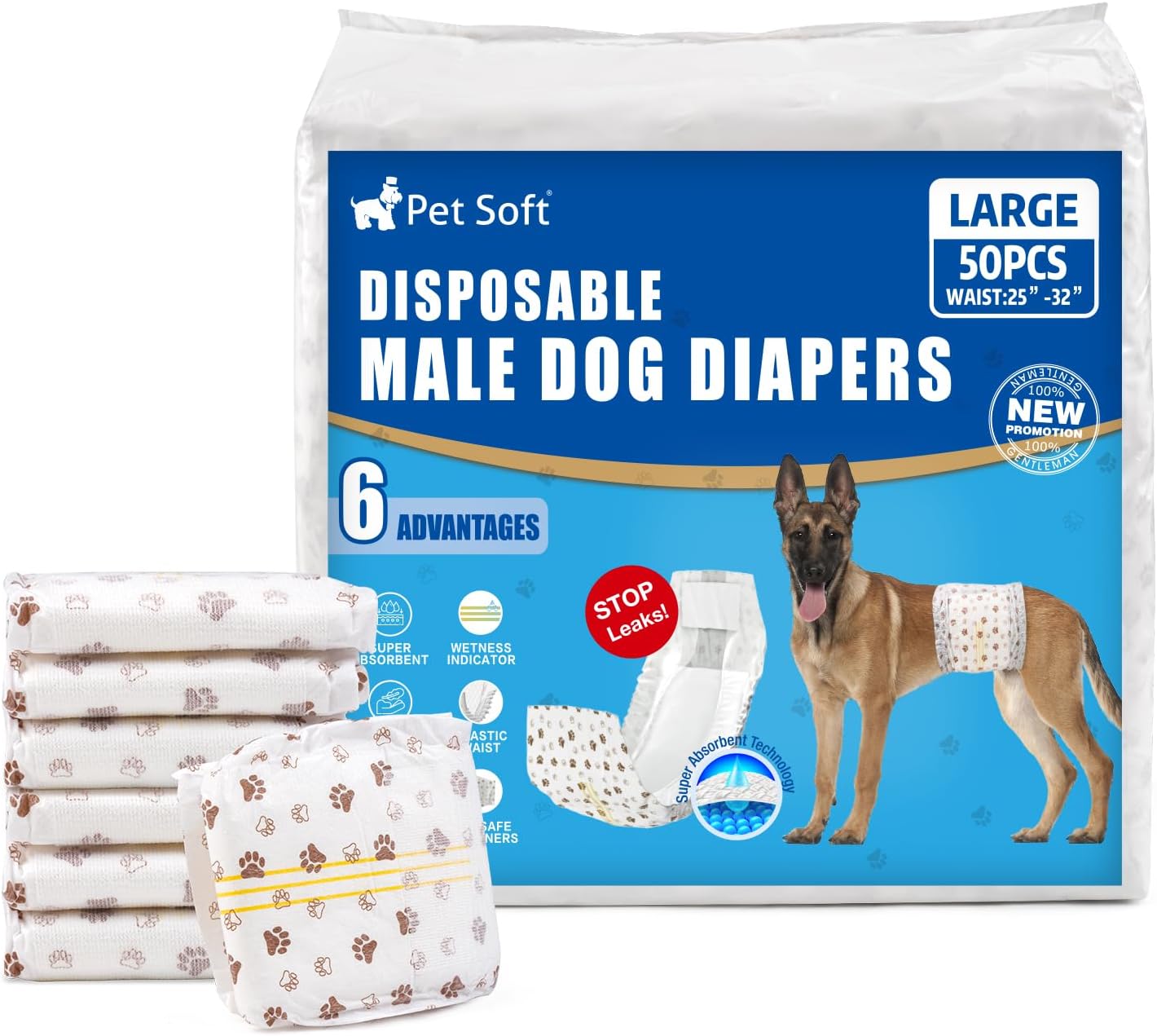 20Pcs Dog Diapers Male - Disposable Male Dog Wraps Wetness Indicator, Small