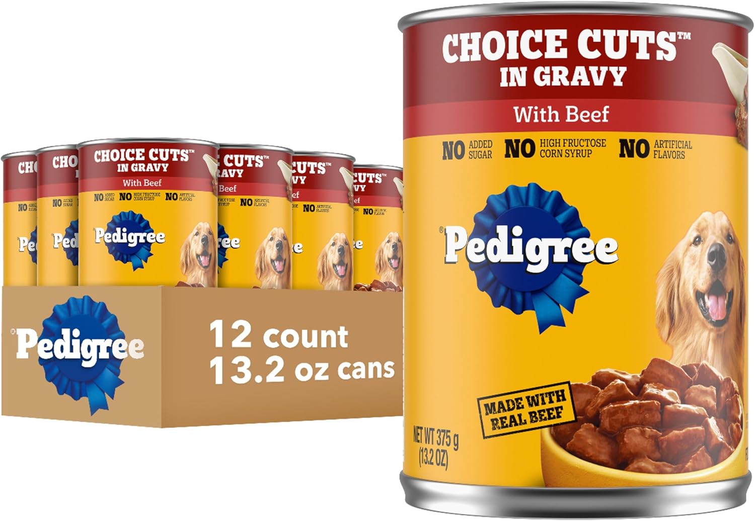 PEDIGREE CHOICE CUTS IN GRAVY Adult Canned Soft Wet Dog Food with Beef, 13.2 oz.