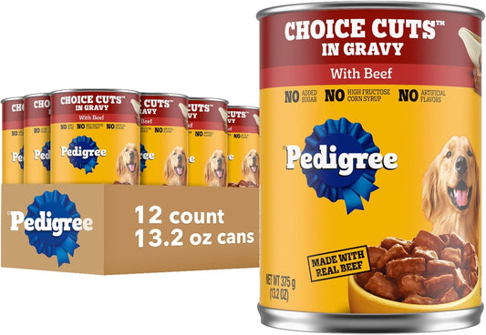 PEDIGREE CHOICE CUTS IN GRAVY Adult Canned Soft Wet Dog Food with Beef, 13.2 oz.