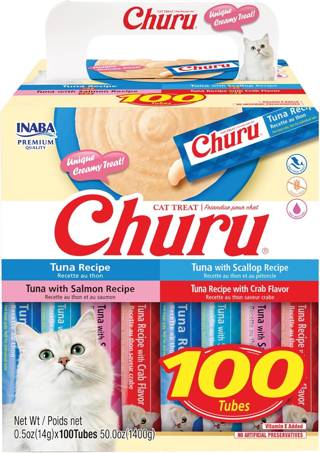 Churu Cat Treats Lickable Squeezable Creamy Purée w/Vitamin E 0.5oz 120Tubes