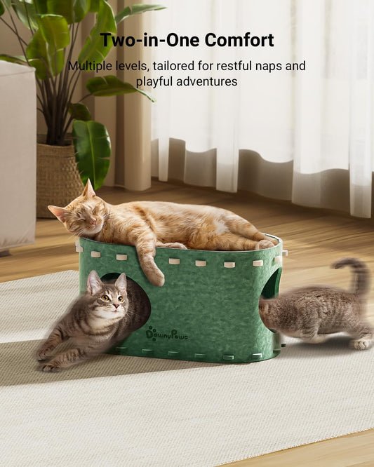 Cat House for Indoor Cats, Cat Bed Cave for Multiple & Large Cats up to 22 Lbs, Scratch Resistant Peekaboo Cat Caves, Foldable Tunnel Enclosed Bed, Peekapurr, Forest