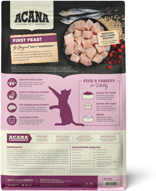 Dry Cat Food for Kittens, First Feast, Free Run Chicken and Whole Herring, 4Lb