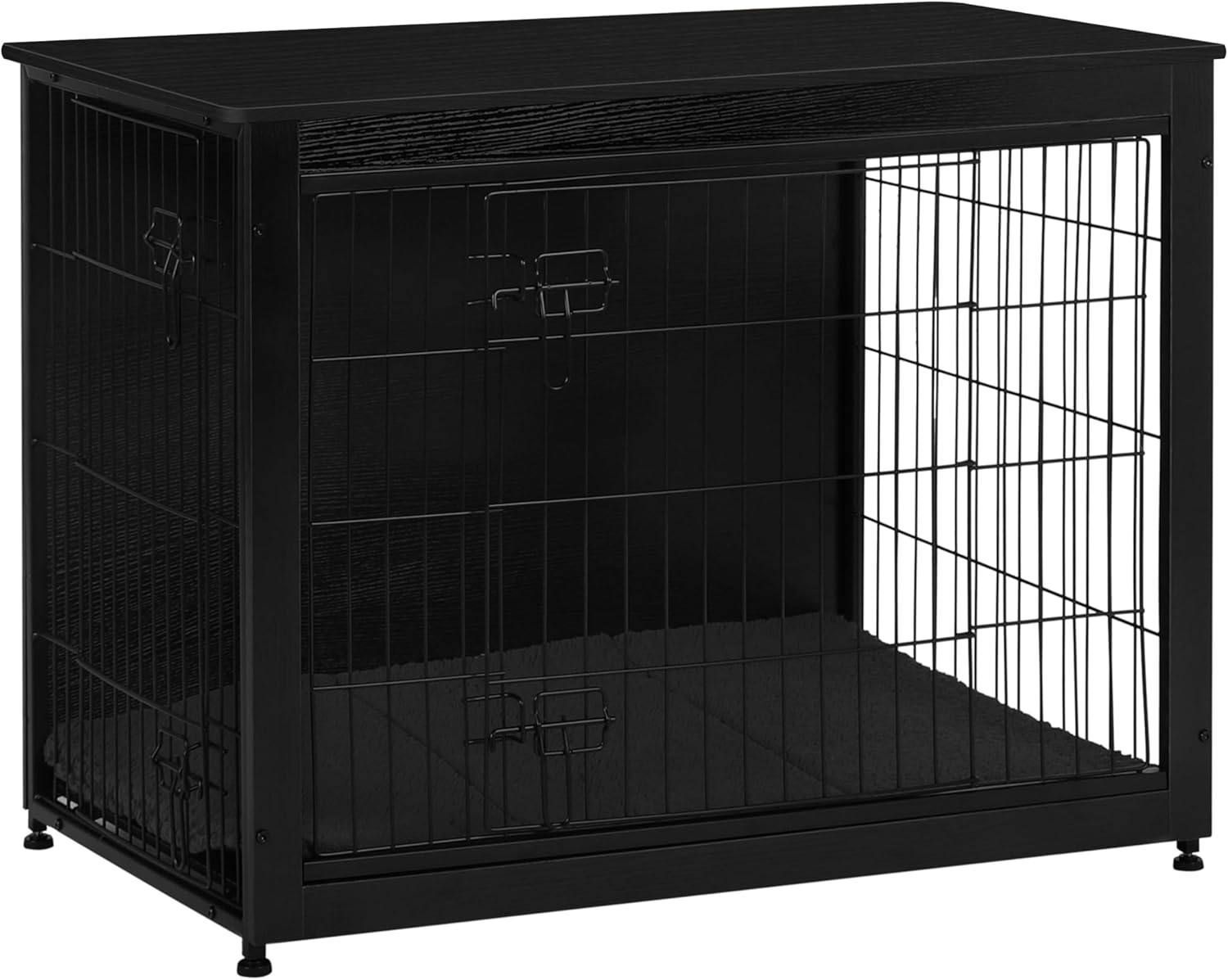 Dog Crate Furniture with Cushion, Wooden Kennel Table with Double Doors, Indoor Dog House, Small/Medium/Large/Extra Large Size, 27.2" L, Dark Gray