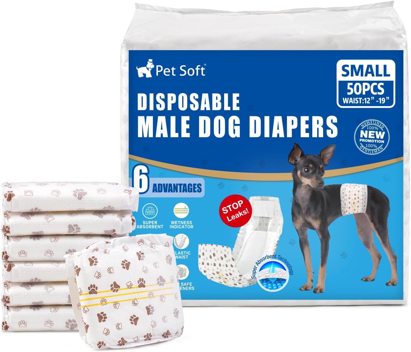 20Pcs Dog Diapers Male - Disposable Male Dog Wraps Wetness Indicator, Small