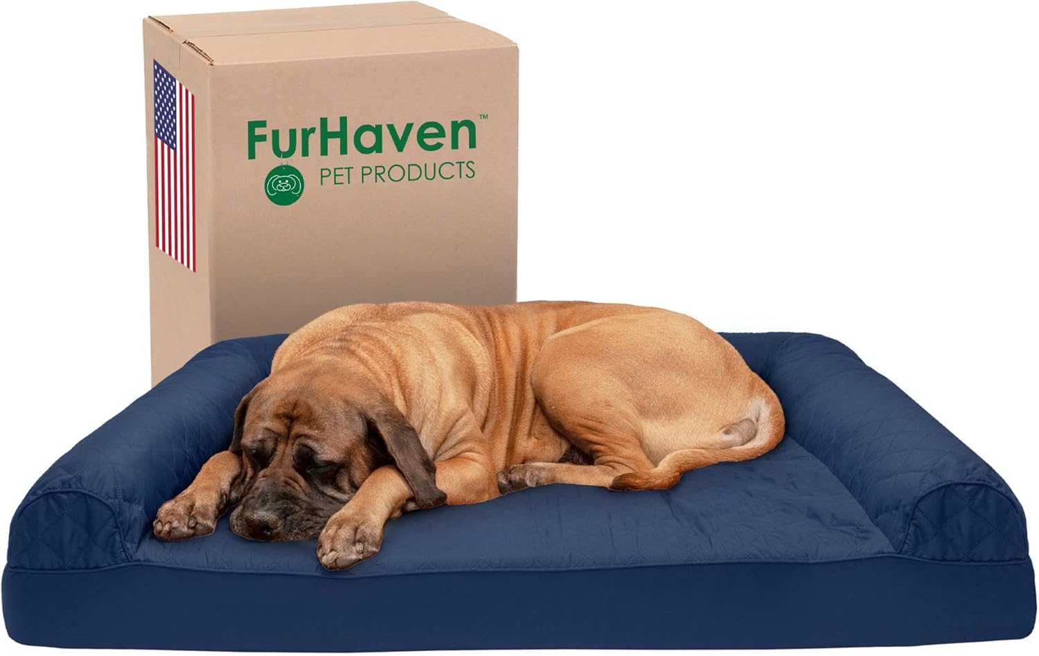 Furhaven XL Orthopedic Dog Bed Luxe Faux Fur & Performance Linen Sofa-Style W/ R
