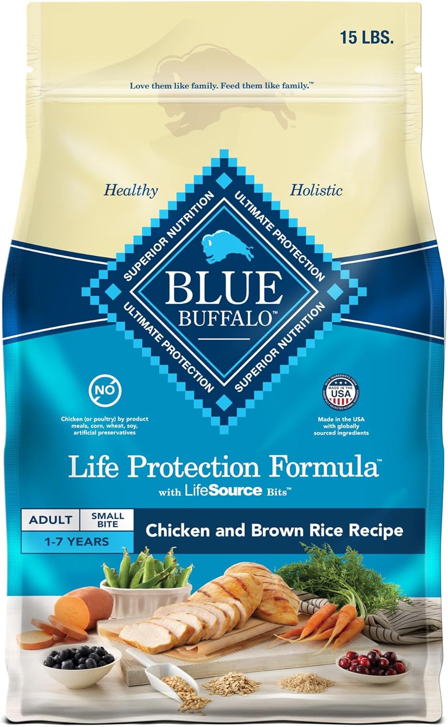 Blue Buffalo Life Adult Chicken & Brown Rice Recipe Dry Dog Food, 15-lb bag