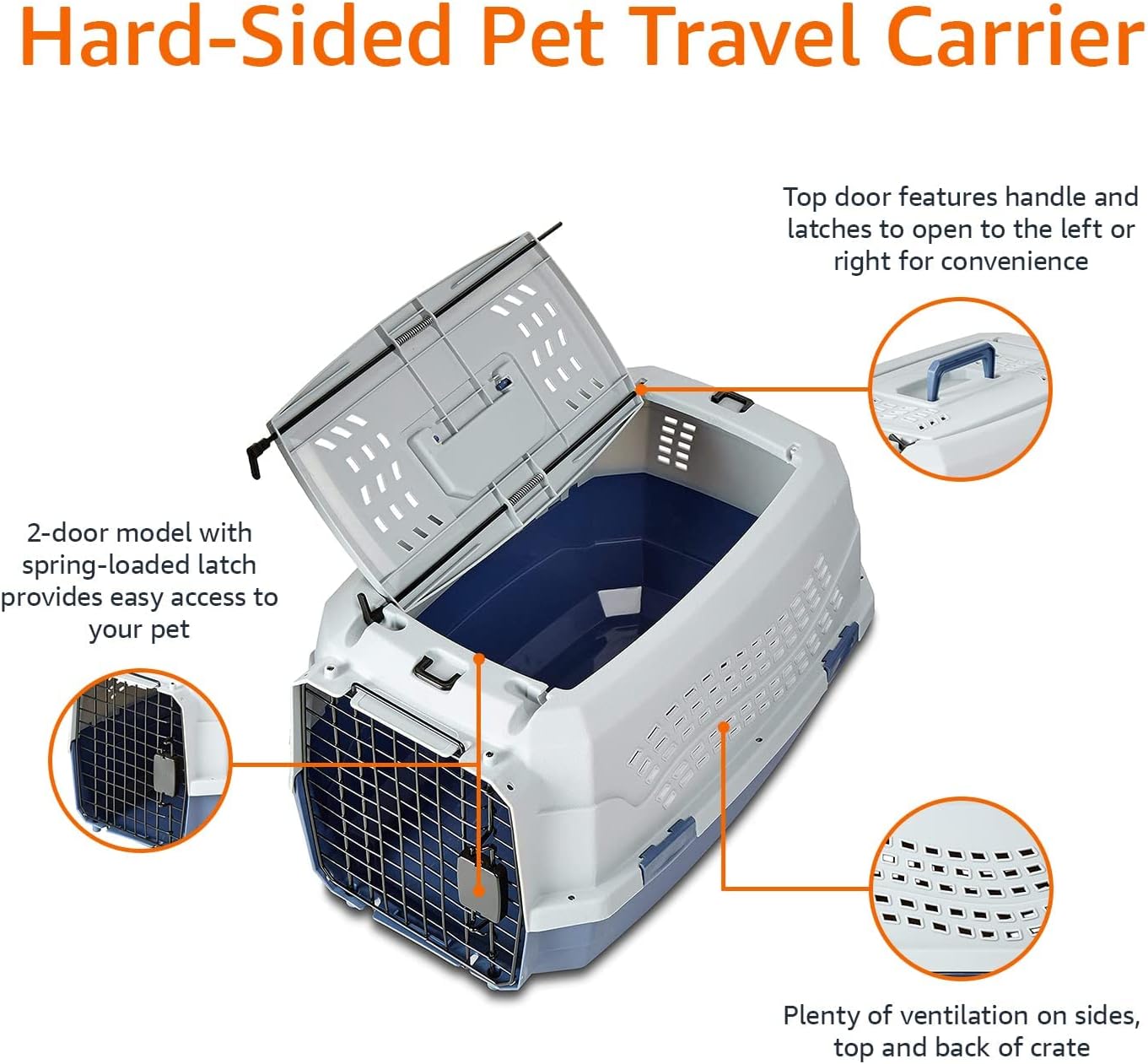 Pet, Cat, Dog Travel Carrier, 23" 2-Door Top-Load Hard-Sided Portable Dog Kennel