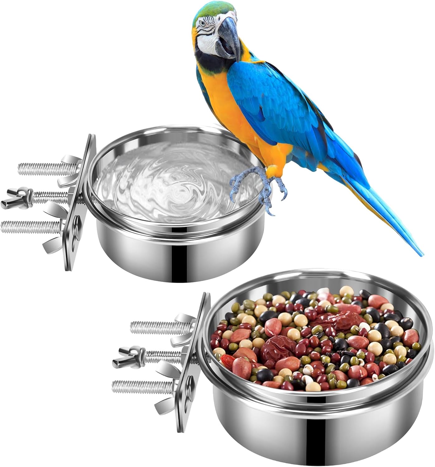 2 Pcs Large Dog Food Water Bowl for Cage with Upgraded Clamp Holder Pet Kennel