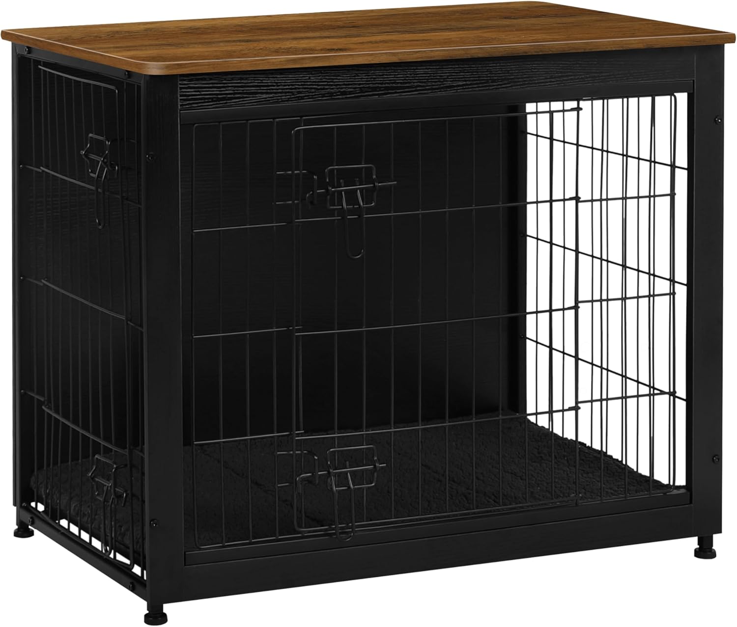 Dog Crate Furniture with Cushion, Wooden Kennel Table with Double Doors, Indoor Dog House, Small/Medium/Large/Extra Large Size, 27.2" L, Dark Gray