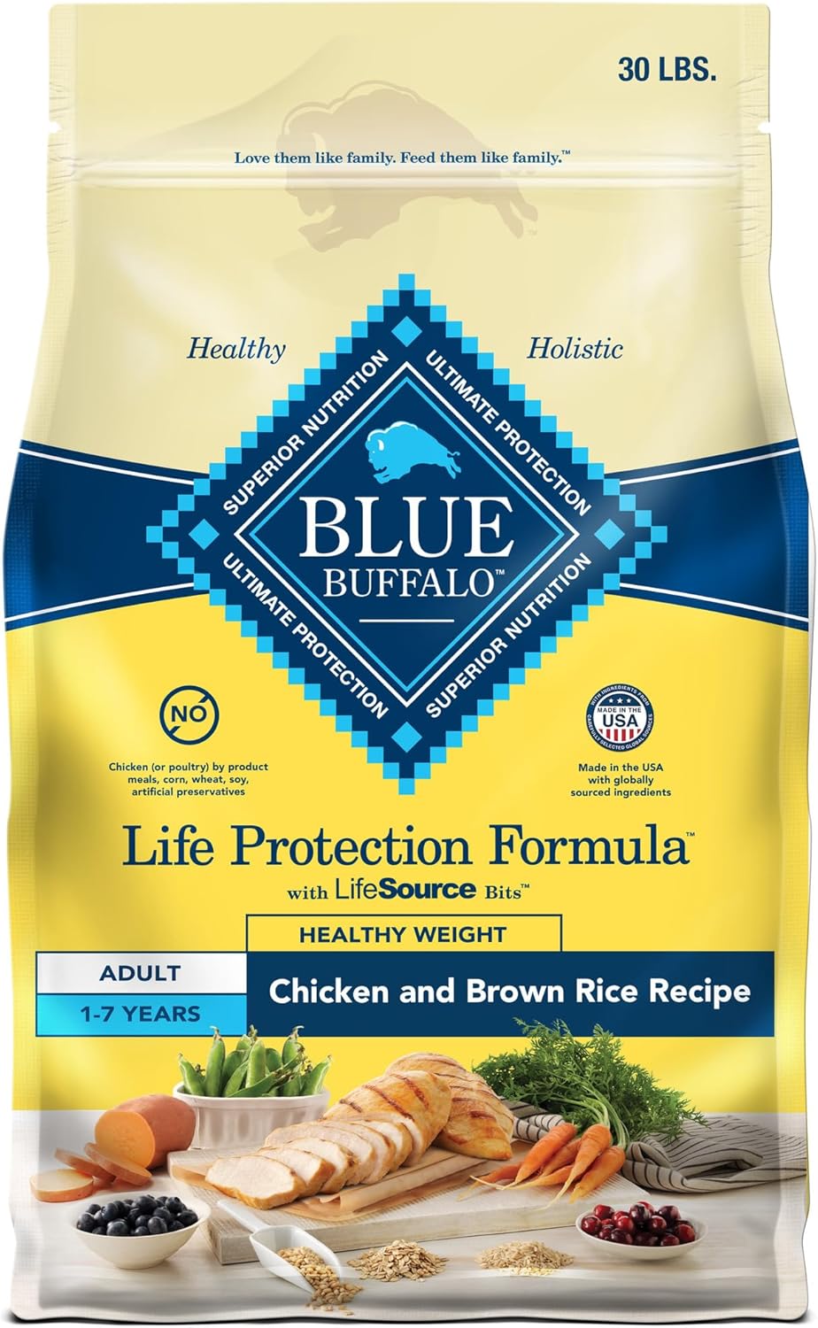 Blue Buffalo Life Adult Chicken & Brown Rice Recipe Dry Dog Food, 15-lb bag